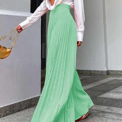 Women's High Waist Pleated Wide Leg Zipper Pants, Mint Green, Elegant Style