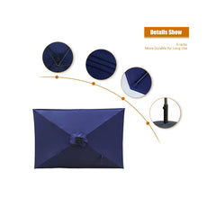 Rectangular Patio Umbrella 6.5 ft. x 10 ft. with Tilt, Crank and 6 Sturdy Ribs for Deck, Lawn, Pool Navy Blue