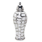 16"H Regal White and Silver Ceramic Decorative Ginger Jar