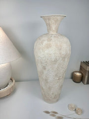 Minimalist Textured Hand-painted Ceramic Floor Vase 25" tall - cream/off-white