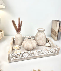 Set of 4 (3 small vases + 1 tray) - Beige and whitewashed