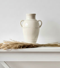 Modern Ceramic White Vase with 2 handles 12"
