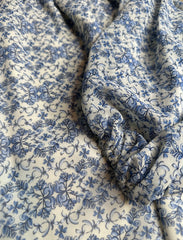 Women's Floral Print Off-Shoulder Blouse, Long Balloon Sleeves, Blue and White Pattern