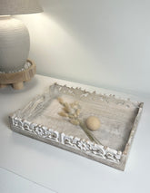 Boho Handmade Decorative Serving Wooden Tray Whitewash