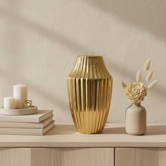 Luxury Gold Ceramic Vase with stripes 12"