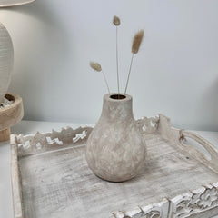 Beige Washed Wood Small Vase 6.5" tall