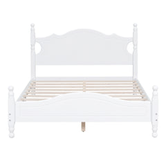 Full Size Wood Platform Bed Frame with Wooden Slat Support - White