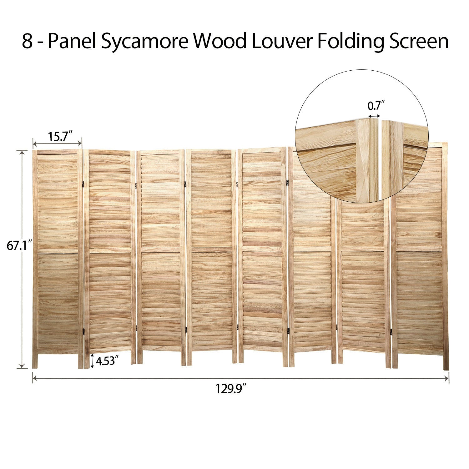 8 Panel Screen Folding Louvered Room Divider - Light Burn