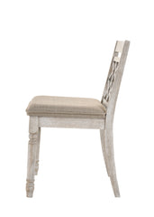 French Country Style Side Chair (Set-2) - Fabric & Antique White Finish
