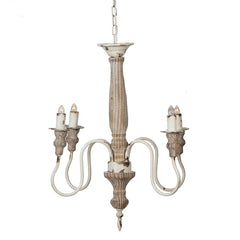 4-Light Rustic Style Chandelier, Hanging Light Fixture with Adjustable Chain - Cream White