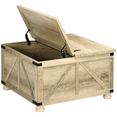 Farmhouse Coffee Table with Storage, Square Coffee Table for Living Room, Wooden Center Table with Hinged Lift Top and Hidden Space, Oak