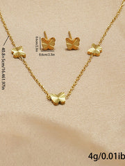 Stainless Steel 18K Gold-Plated Jewelry Set 3D Glass Star Pendant Hypoallergenic Tarnish Free Earrings