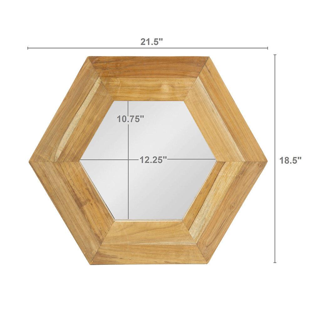Hexagon Mirror with Natural Wood Frame 18.5"x18.5"