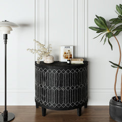 Art Deco Accent Cabinet Modern Half-moon 2 Door Wooden with Featuring Two-tier Storage - Black