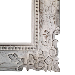 23 Inch Mango Wood Floating Wall Shelf Unit, Floating, Ornate Scroll Carvings, Distressed Gray