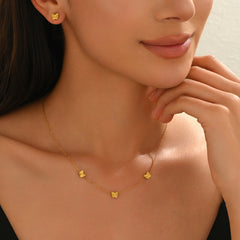 Stainless Steel 18K Gold-Plated Jewelry Set 3D Glass Star Pendant Hypoallergenic Tarnish Free Earrings