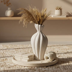 Stone Flower Vase with Stripes - Sand 14"