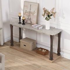 Mid-Century Console Table for Entryway, Wood sofa Table with 2-Tier Storage Shelf, 48 inch Long Rectangle -Grey Tabletop