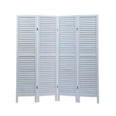 Wood 4 Panel Screen Folding Louvered Room Divider - Old white