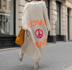 Cozy Women's Love Peace Graphic Oversized Cardigan Long Sleeve