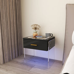 LED Nightstand with Wireless Charging Station and 16 Color Light - Black