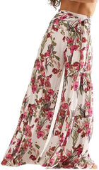 Floral Print Wide Leg Palazzo Pants, Summer Beach Lounge Trousers