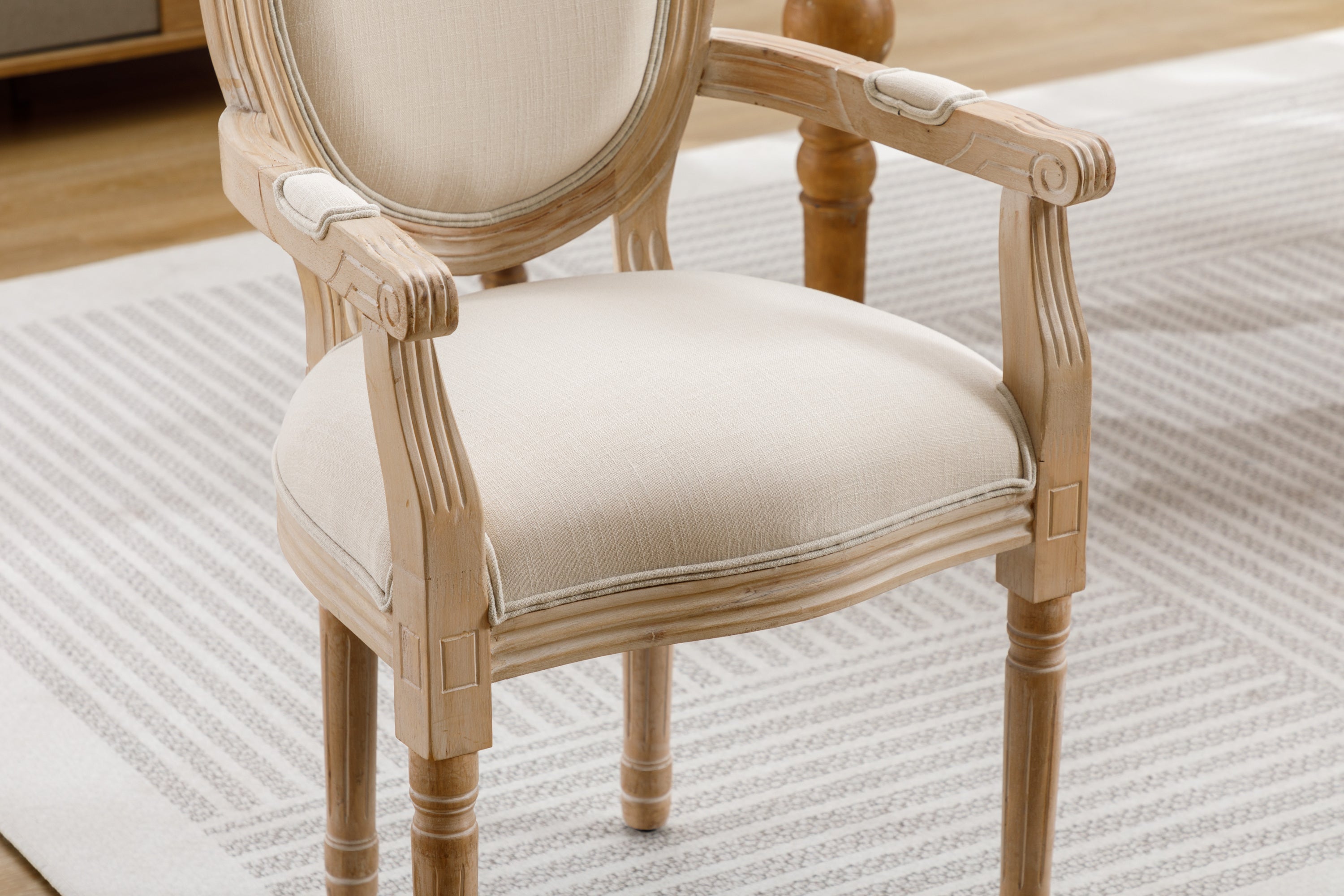 French Style Solid Wood Dining Chairs (Set of 2) - Cream
