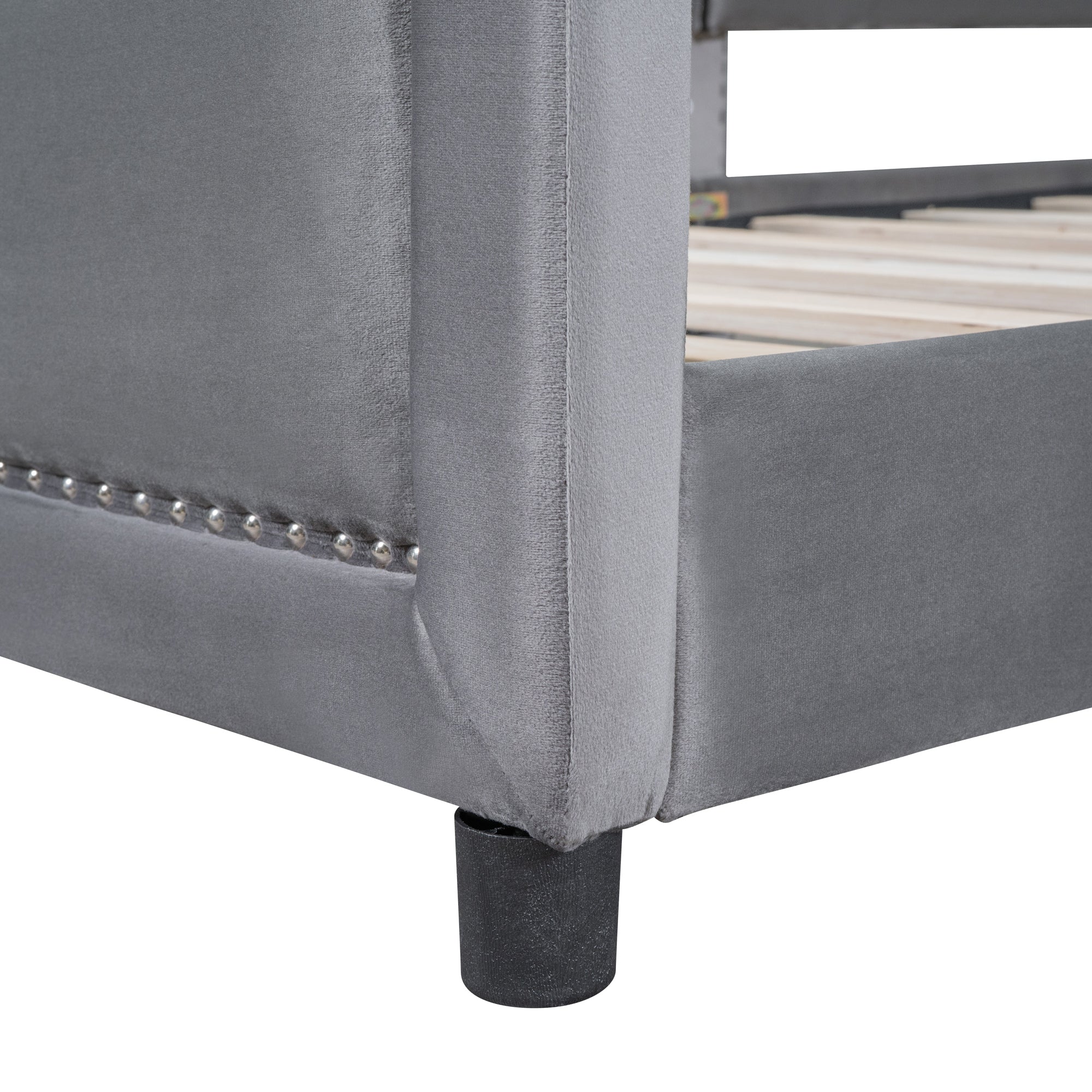 Twin Size Upholstered Daybed with Classic Stripe Shaped  Headboard - Gray