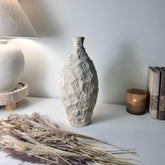 Minimalist Geometric Hand-Painted/Textured Ceramic Vase 14.5" - Cream wash