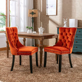 High-end Tufted Solid Wood Contemporary Velvet Upholstered Dining Chair with Wood Legs Nailhead Trim 2-Pcs Set, Orange, SW2001OG
