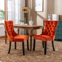 High-end Tufted Solid Wood Contemporary Velvet Upholstered Dining Chair with Wood Legs Nailhead Trim 2-Pcs Set, Orange, SW2001OG