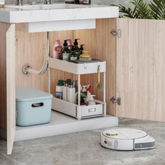 2 Pack Under Sink Organizers and Storage Bathroom Organizer Under Sink, Pull Out Cabinet Organizer for Kitchen Bathroom Sink Storage - White