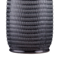 Table Lamp with Ribbed Ceramic Body and Fabric Shade - Gray