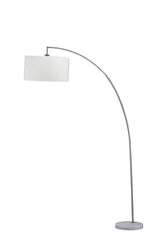 86" Tall Metal Floor Arc Lamp, White and Brushed Silver