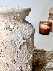 Minimalist rustic hand-painted textured small vase 8“ tall- Cream Sand wash