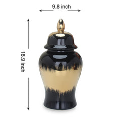 19"H Regal Black Gilded Ginger Jar with Removable Lid