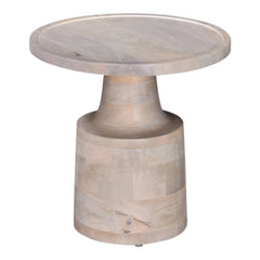 Contemporary Round Solid Wood End/Side Table, Living Room Sofa Side Table, Oak White Finish, Light Brown
