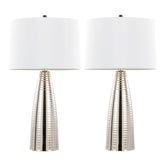 27" Contemporary Metal Table Lamp in Polished Nickel with White Linen Shade - Set of 2
