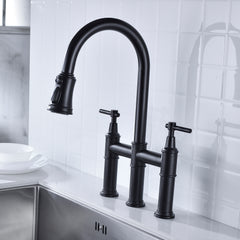 Bridge Kitchen Faucet with Pull-Down Sprayhead in Spot - Matte Black
