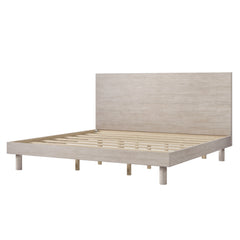 King Bed Modern Concise Style Solid Wood Grain Platform - Stone Gray