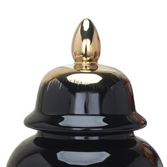19"H Regal Black Gilded Ginger Jar with Removable Lid