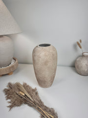Minimalist Modern Ceramic Vase 12" tall - Hand-Painted light brown beige washed
