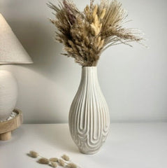 Contemporary Ceramic Ribbed Arc Vase 14"- White
