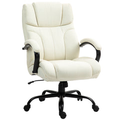 Vinsetto 500lbs Big and Tall Office Chair with Wide Seat, Executive Computer Chair with Adjustable Height, Swivel Wheels and Linen Finish, Cream White