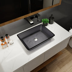 Tempered Glass Matte Bathroom Vessel Sink, Rectangle Bathroom Basin Matt Grey