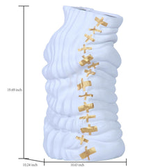 20"H Modern and Elegant White Ceramic Vase with Gold Accents