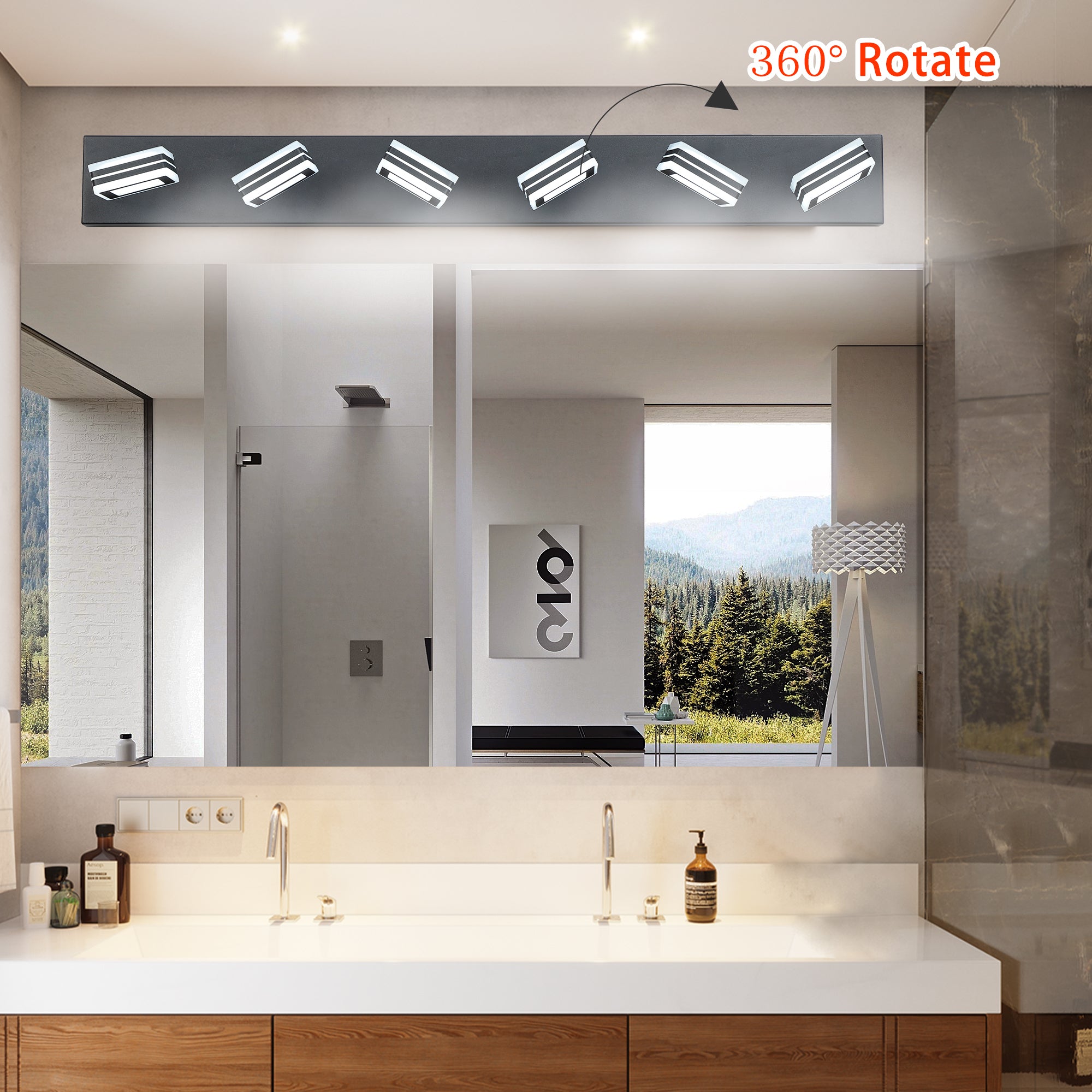 LED Modern Black Vanity Lights, 6-Lights Acrylic Matte Black Bathroom Vanity Lights Over Mirror