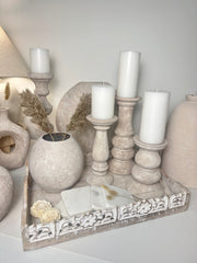 Set of 3 // Modern Ceramic Beige Washed Candle Holders (tall 7", medium 6", small 5")