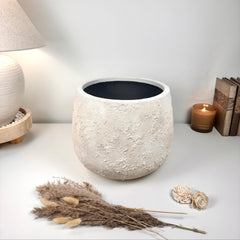 Minimalist Textured Hand-painted Ceramic Planter 10.5" tall - off white washed
