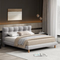 Full Size Upholstered Platform Bed Frame with Cookie-Shaped Headboard, Easy Assembly, soft and comfortable,Grey